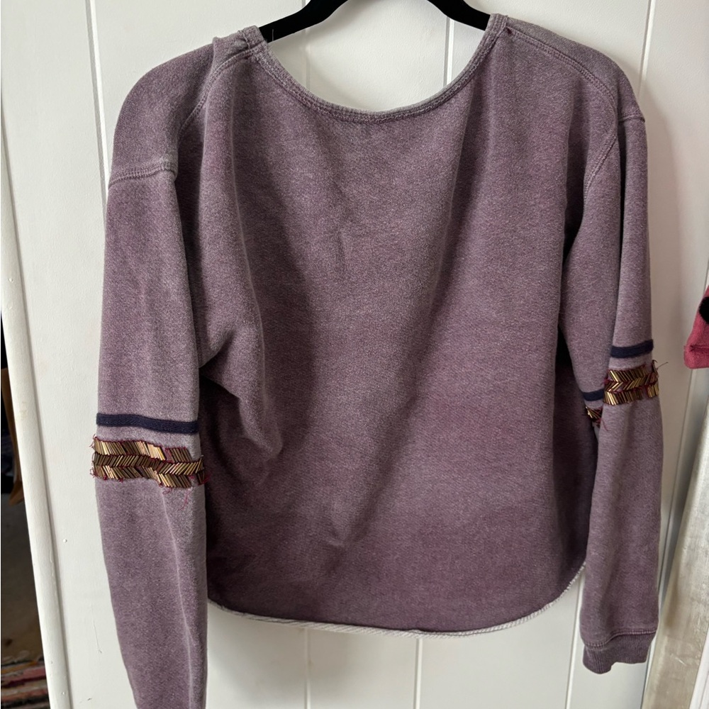 Purple Long Sleeve Sweater with Patterned Sleeves